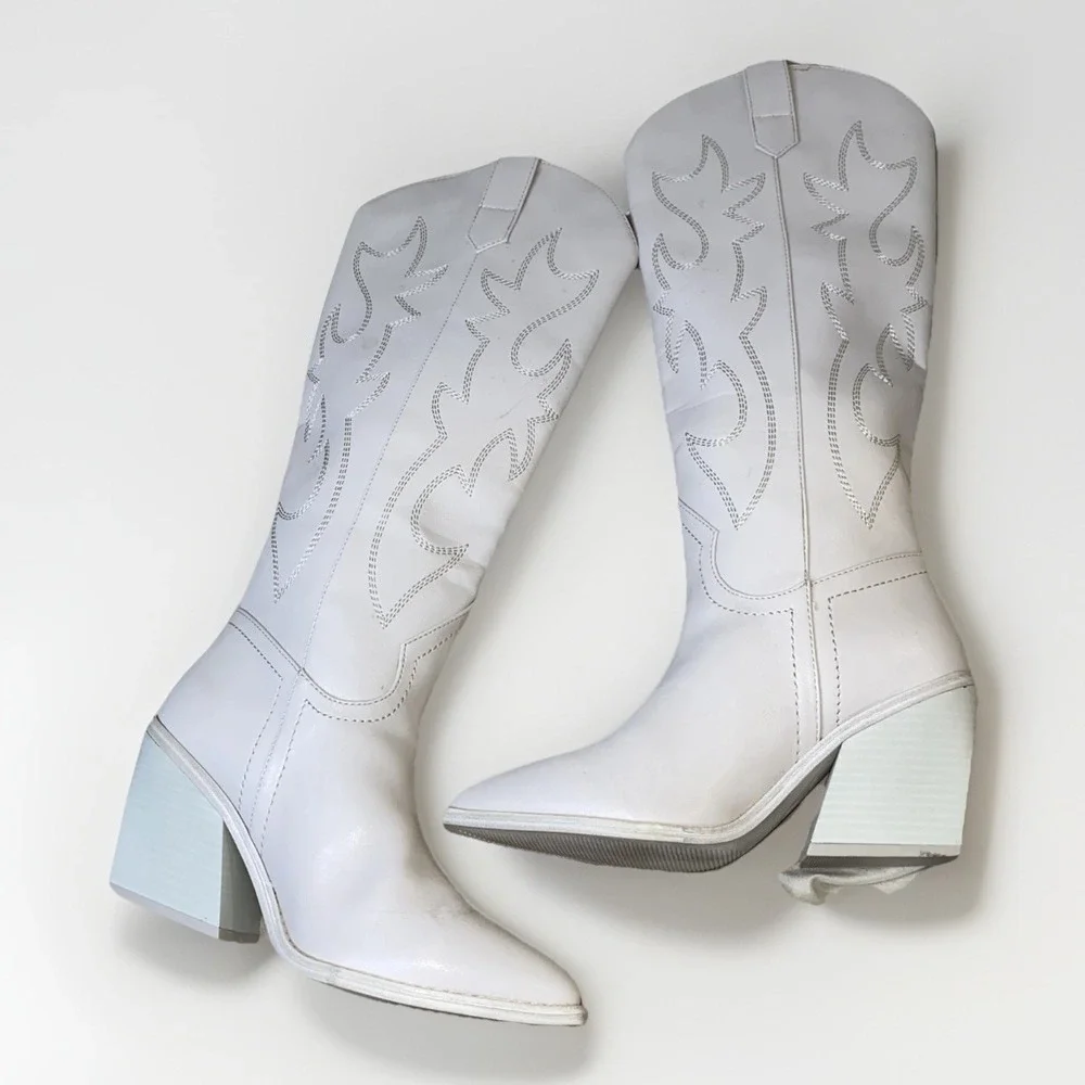 Stylish Country Core Madden Girl Arizona 18" Long White Cowgirl Boots 7.5 - Picture 3 of 5